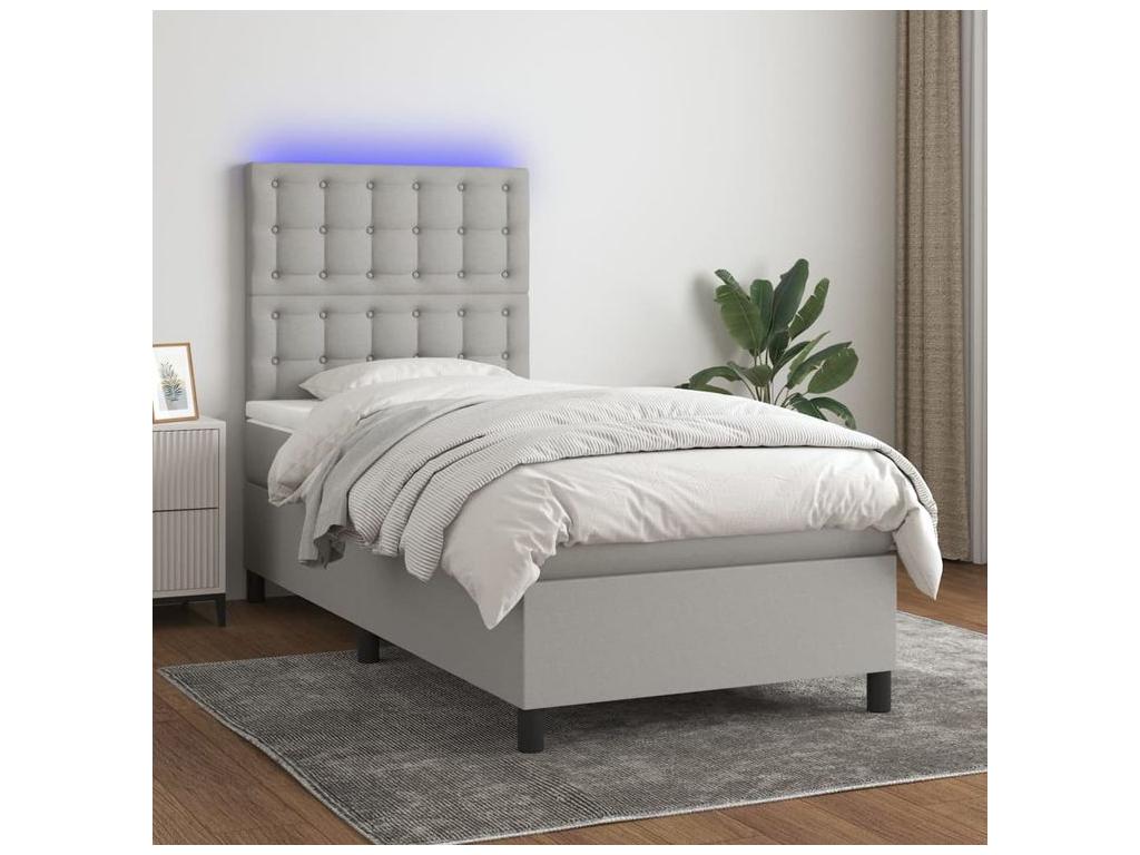 Sommier à Nidchicshop de lit avec matelas et LED Gris clair 90x200 93626SYXK