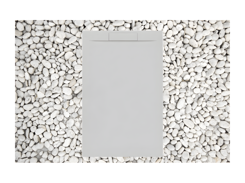 Receveur de Douche 135x85 cm GRIS Calmetop Ligne Calmetop PLUS En Résine et Poudre de Marbre Avec Grille Latérale EN RÉSINE DE MARBRE 50173ZEVG