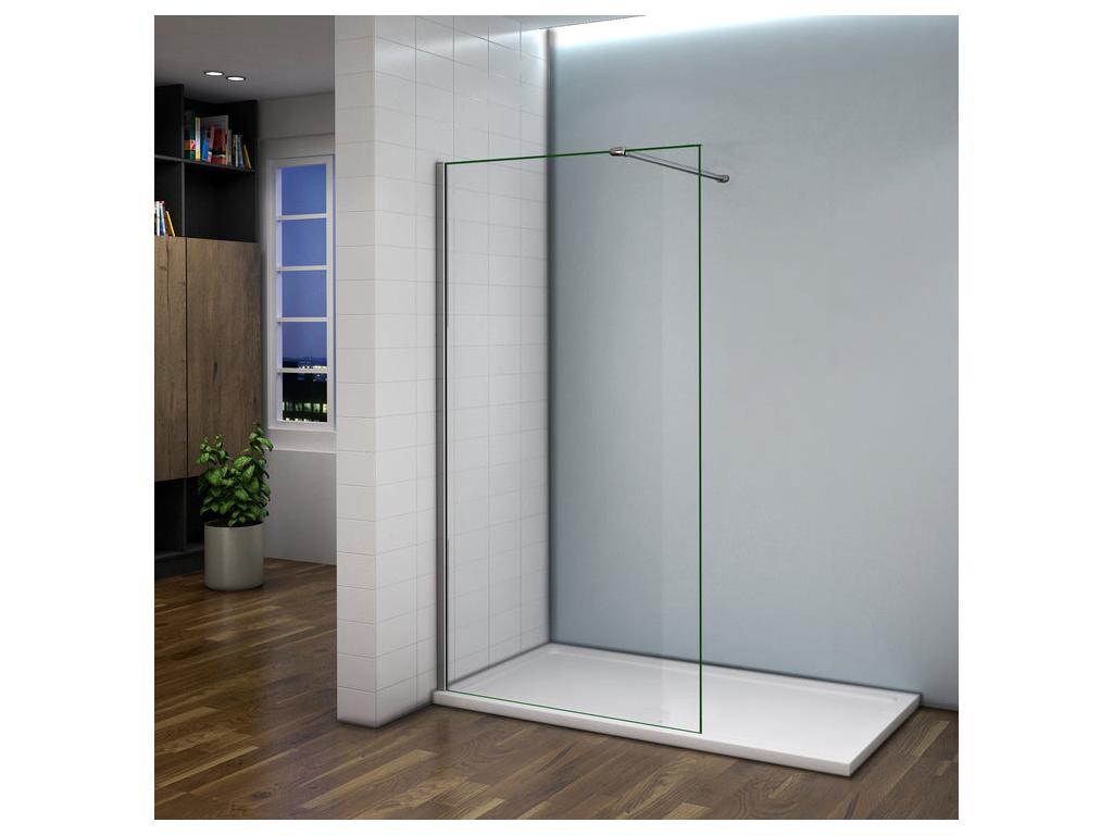 Paroi de douche à l'italienne 100x200cm avec barre de fixation 90cm récupérable - Chromé - Verre 8mm trempé transparent 24876FTML