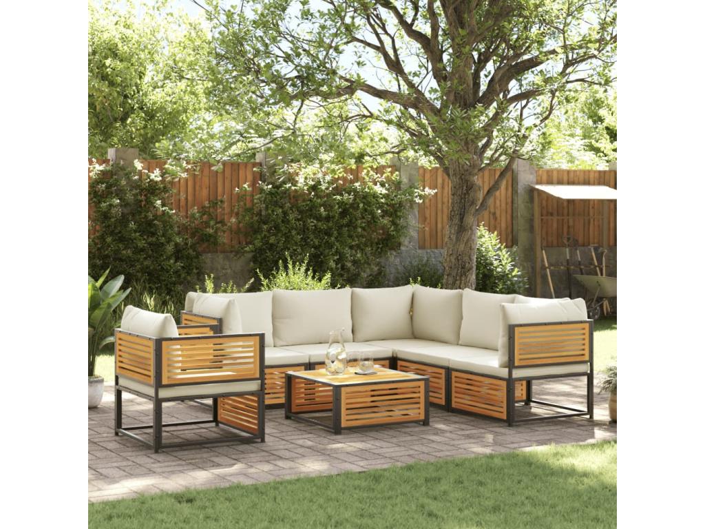 Salon de jardin avec coussins 7 pièces bois massif d'Nidchicshop 75574SLKA