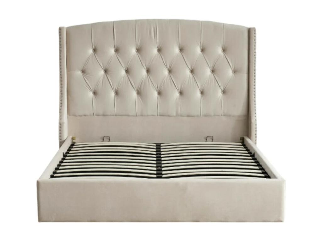 Lit coffre capitonné losange velours Calmetop-Couleur Noir-160x200 61647KWLV