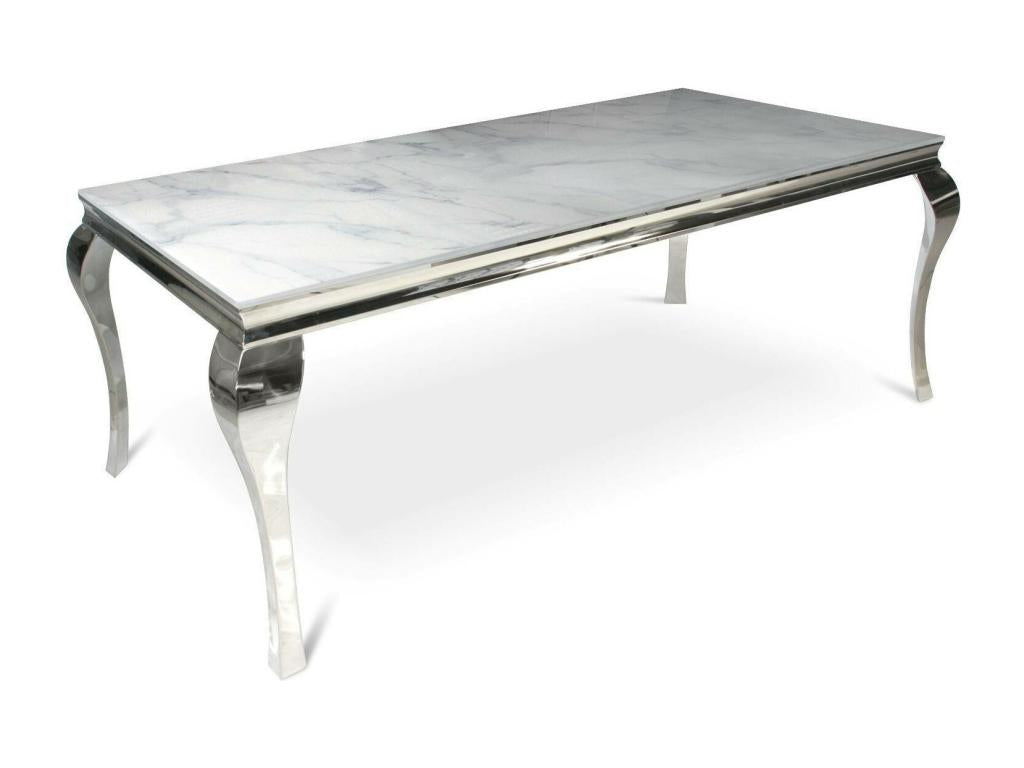 Table à manger baroque Nidchicshop verre marbre blanc 4 à 6 couverts l 150 cm 80371AJJH