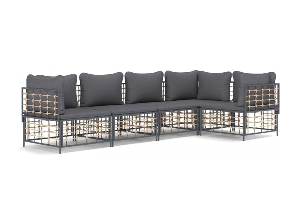 Salon de jardin 5 pcs avec coussins anthracite résine tressée 42545HUBA