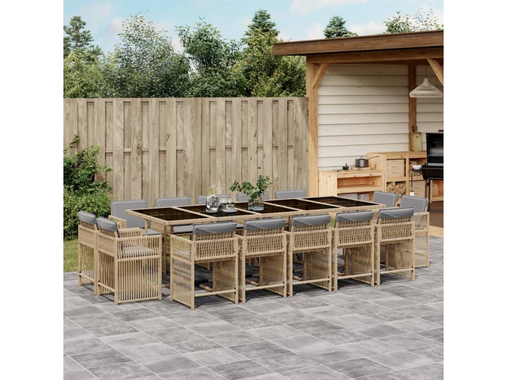 Ensemble à manger de jardin et coussins 15 pièces Nidchicshop beige 69759RRLN