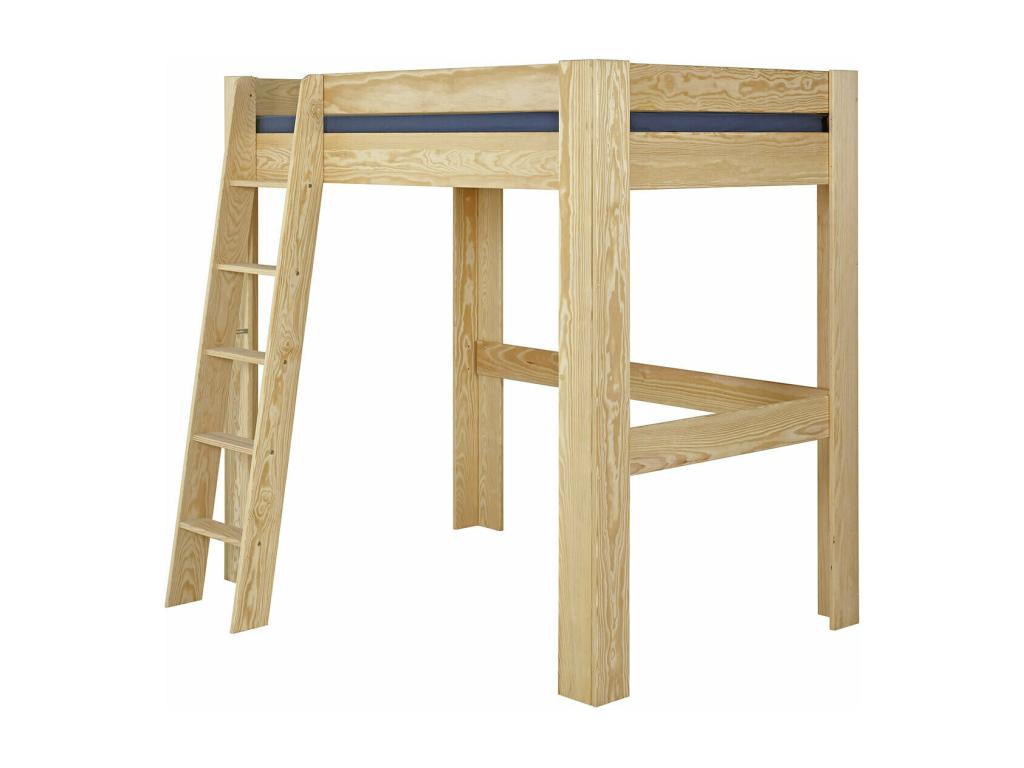 Pack mezzanine éclairée 2 places avec matelas 120x190 cm bois massif bois naturel Bohometop 13053FZGS