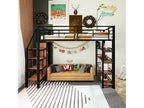 Lit mezzanine en métal 90x200 cm avec étagères de rangement et petite penderie - escalier de sécurité - noir 20410XHGM
