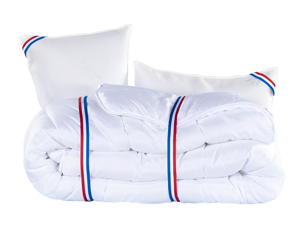 Ensemble Matelas 140x190 cm Calmetop 24 cm sommier beige 2 oreillers couette TDL 15807DGNX