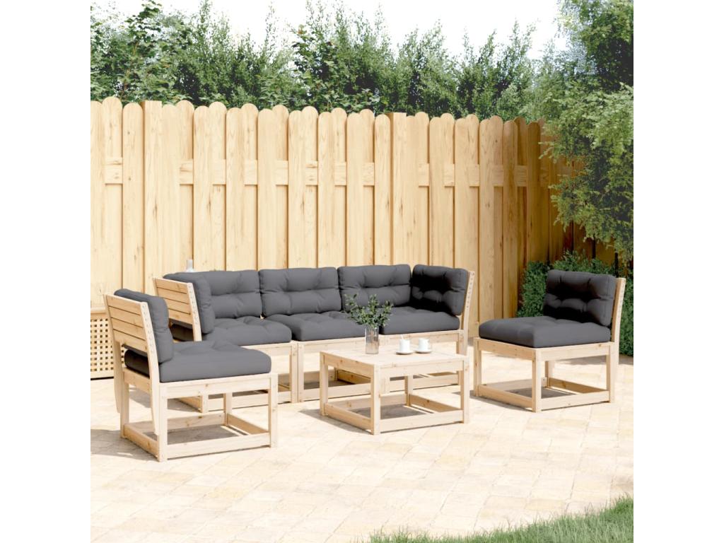 Salon de jardin 5 pcs avec coussins bois de pin massif 94850SKHC
