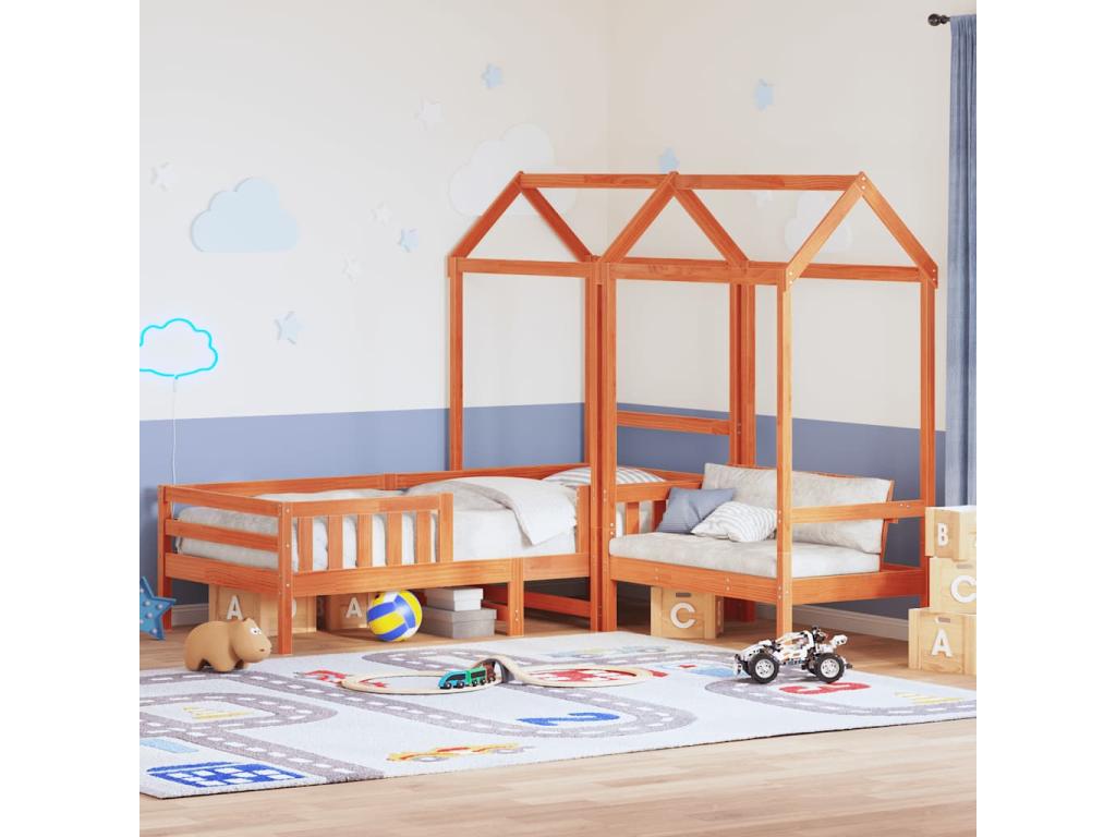 Ensemble de lit et de banc avec toit sans matelas 75x190 cm 65185ZJSU