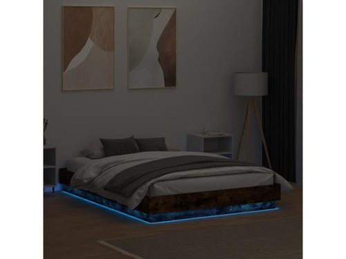 Cadre de lit avec Nidchicshop LED chêne fumé 135x190 65497ASDR