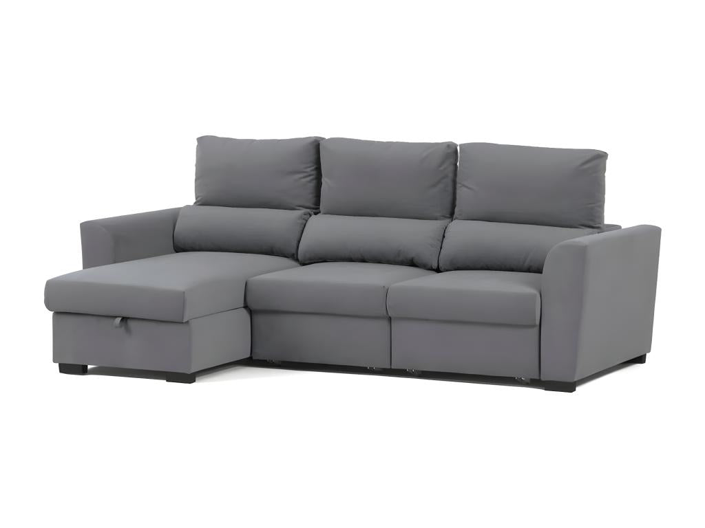 Canapé méridienne 3 places réversible en polyester gris clair 50089ZHKO