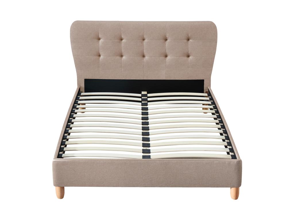 Lit 140x190 cm avec tête de lit capitonnée - Tissu - Beige - Calmetop 48425KROZ
