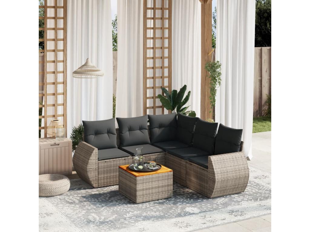Salon de jardin 6 pcs avec coussins gris résine tressée 18121WUMW