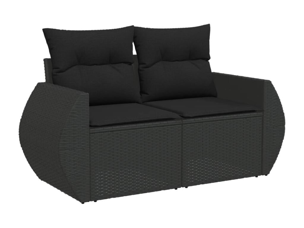Salon de jardin 9 pièces avec coussins noir résine tressée 84806NSFB
