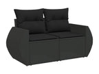 Salon de jardin 9 pièces avec coussins noir résine tressée 84806NSFB