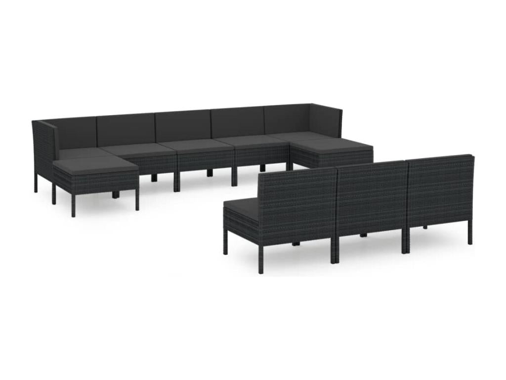 Salon de jardin 10 pcs avec coussins Résine tressée Noir 68839OSBW