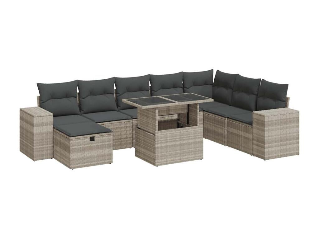 Salon de jardin 9 pcs avec coussins gris clair résine tressée 91549NSSM