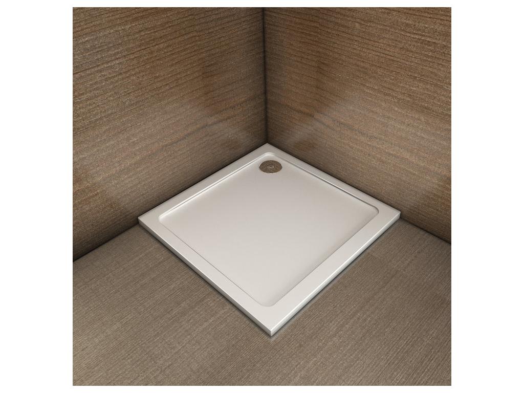 Récepteur de douche blanc 70x70x3cm carré extra-plat Calmetop coat bac à douche anti-dérapant avec bonde de récepteur et siphon 90cm 95190QMVK