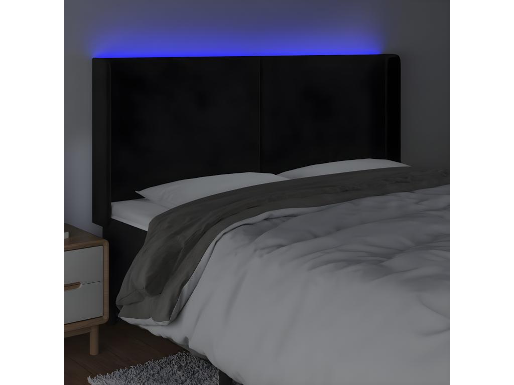 Tête de lit à LED Noir 163x16x118/128 cm Velours 61196DZSD