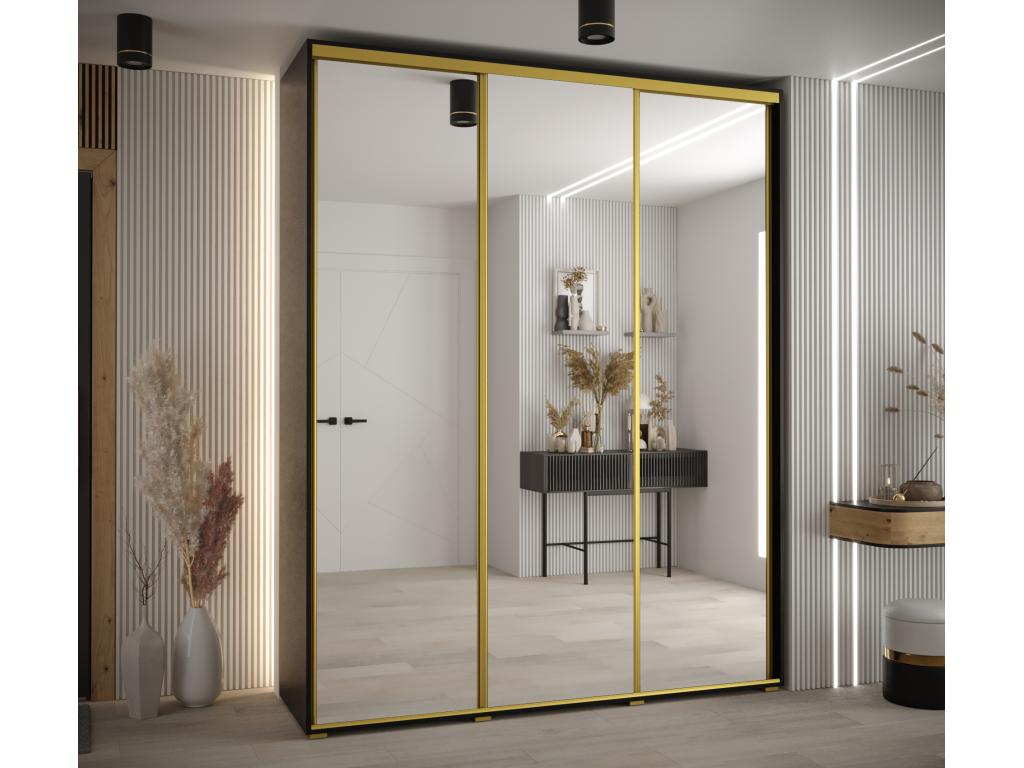 ARMOIRE Calmetop 2 À PORTES COULISSANTES 235.2/190/45 3 portes Noir/Noir/Or 43682IVIQ