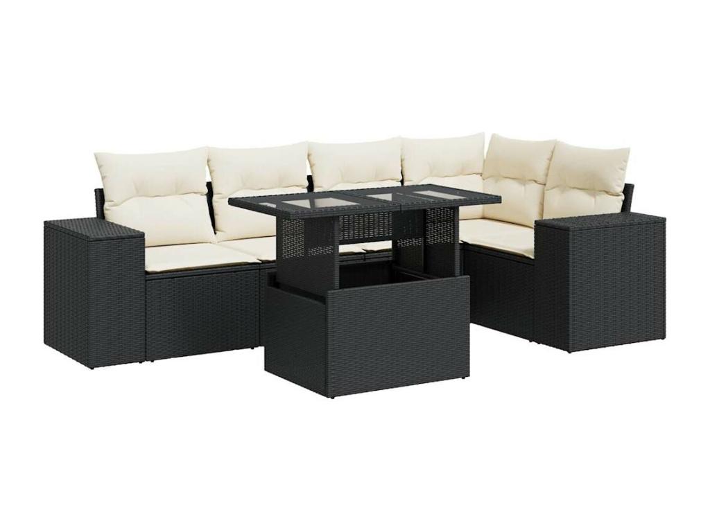 Salon de jardin 6 pcs avec coussins noir résine tressée 26313PCUH
