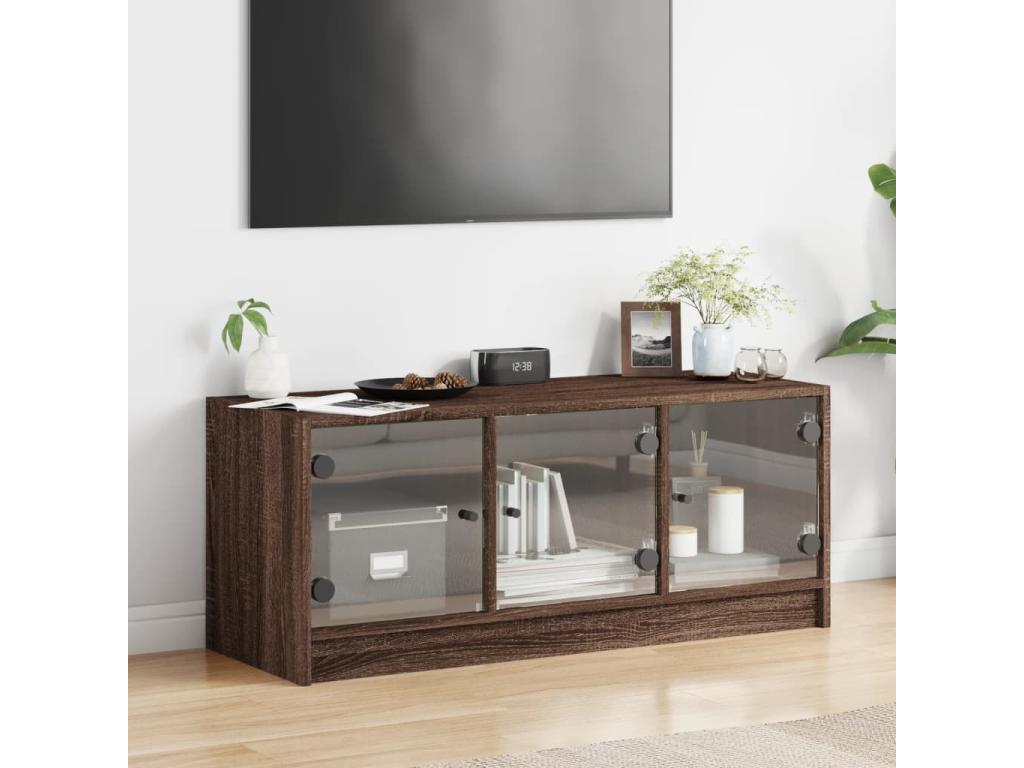 Meuble TV avec portes en verre chêne marron 102x37x42 cm 70107QYJU