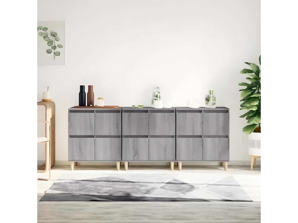 Buffets 3 pcs Nidchicshop gris 60x35x70 cm bois d'ingénierie 69669UZWG