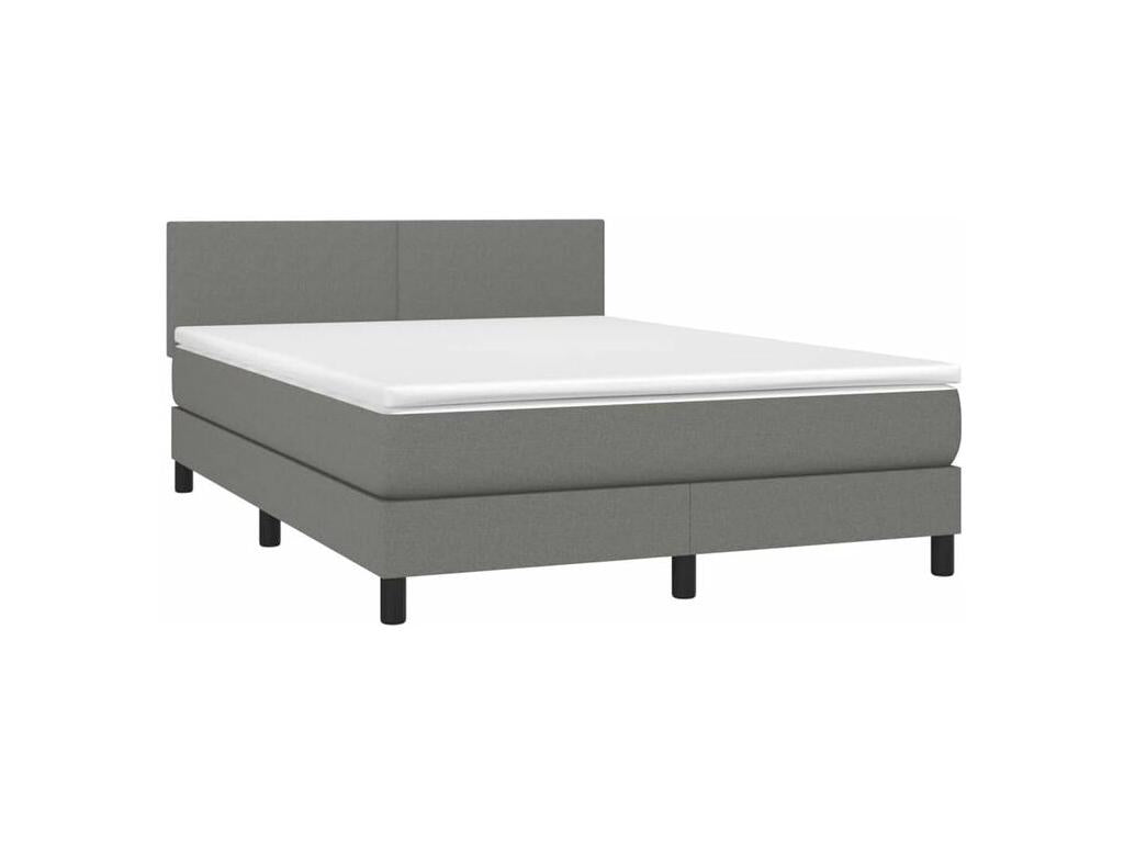 Sommier à Calmetop de lit avec matelas Gris foncé 140x190 Tissu 62326SUIL