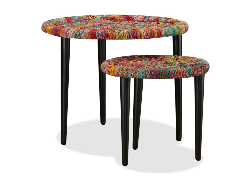 Table basse 2 pcs Détails tissés Calmetop Multicolore 75988EDRW