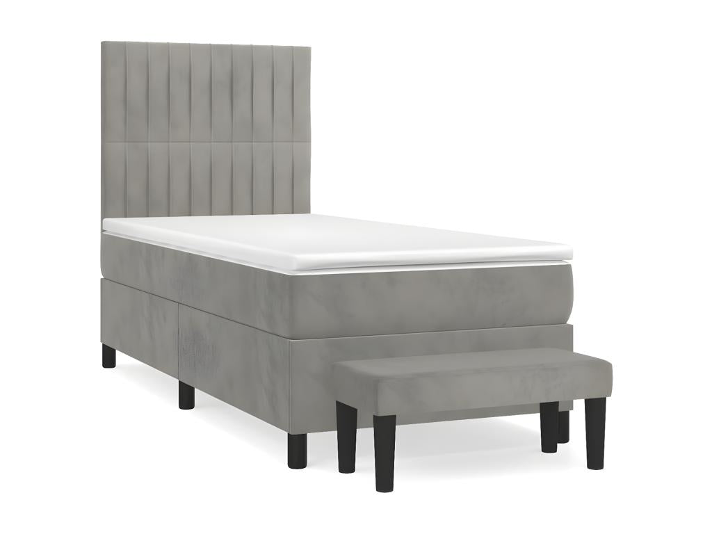 Sommier à Bohometop de lit et matelas Gris clair 80x200 Velours 07876RHWA