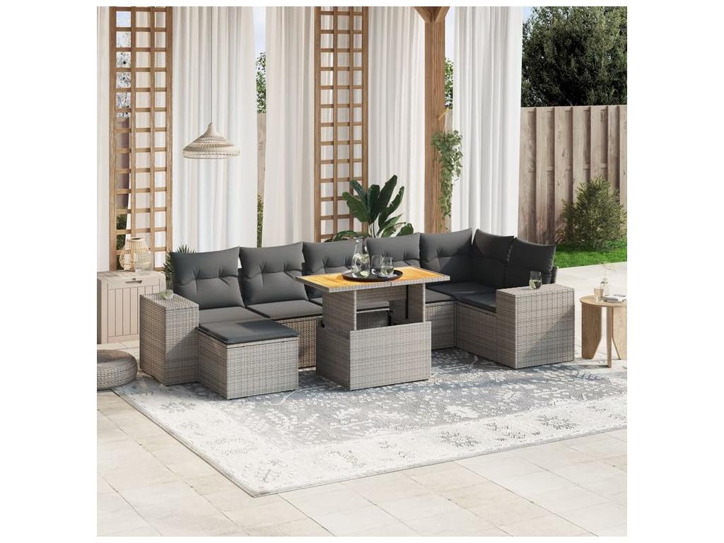 Salon de jardin 8 pcs avec coussins gris résine tressée 37917DLXX