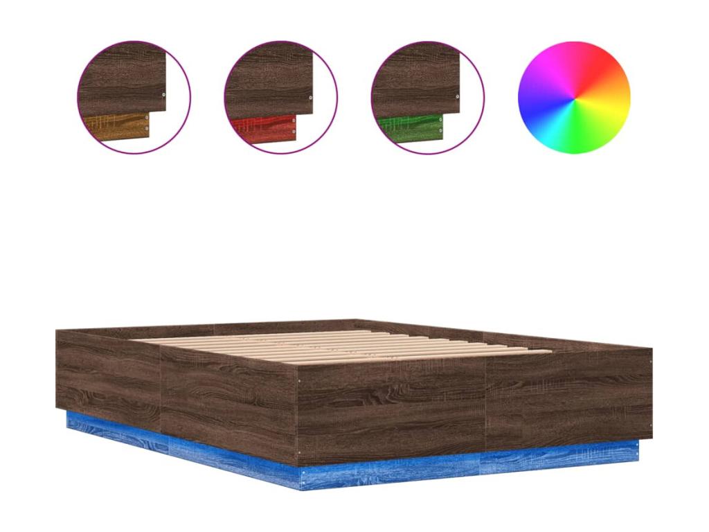 Cadre de lit avec Nidchicshopères LED chêne marron 120x200 cm 26494BXHY