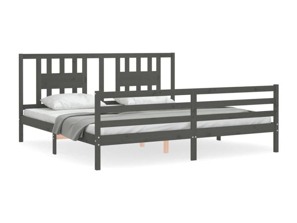 Cadre de lit avec tête de lit gris 200x200 cm bois massif 57836ZGRS