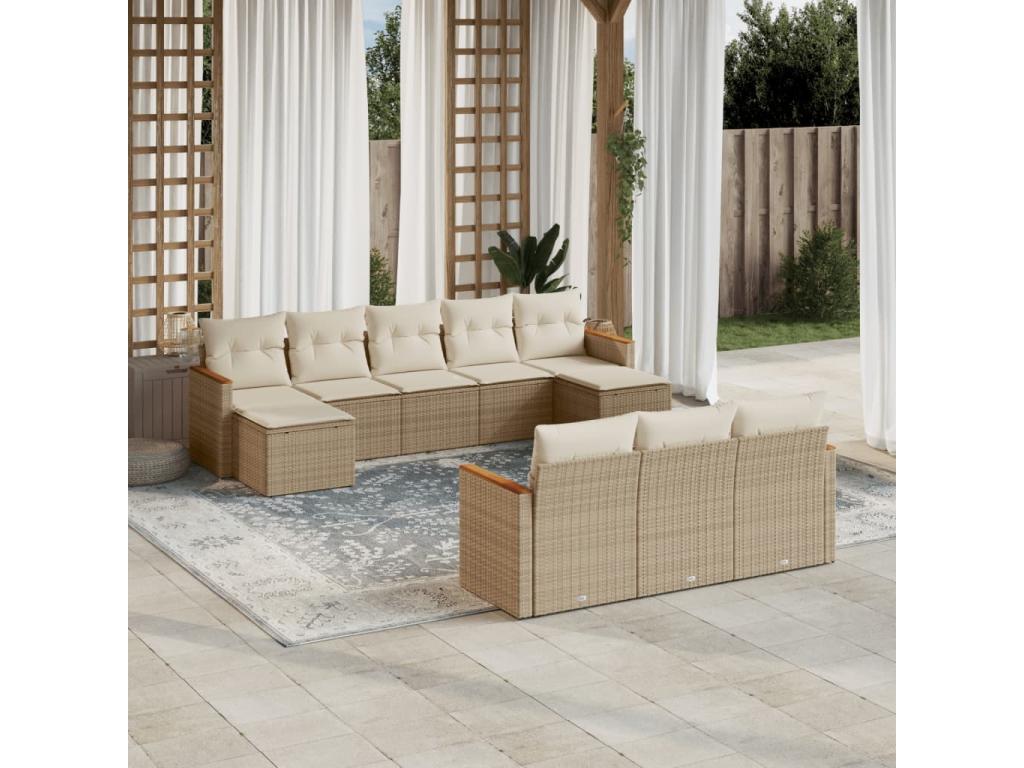 Salon de jardin avec coussins 10 pcs beige résine tressée 35000BORZ