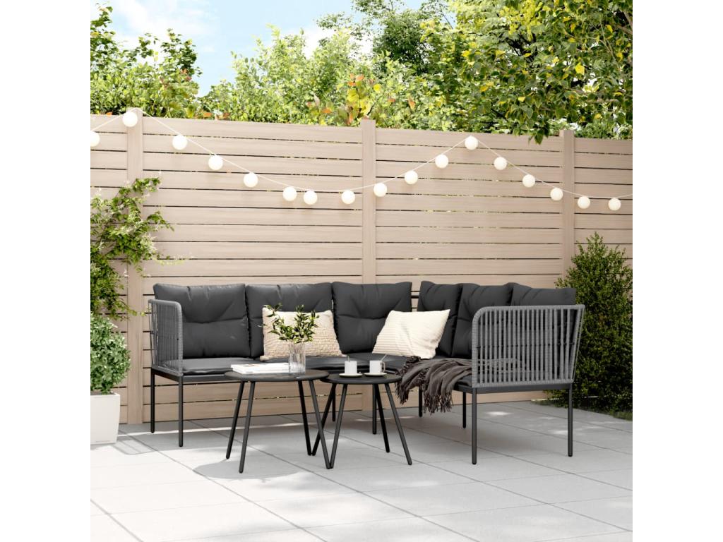 Canapé de jardin avec coussins forme de L noir acier textile 58181VKAW