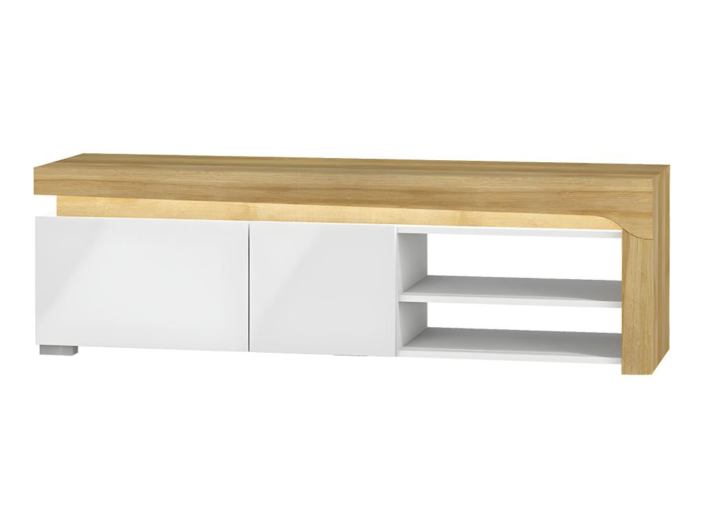 Meuble TV 1 porte 1 tiroir 159 cm LED inclus Nidchicshop Blanc et Bois 14183CKBF