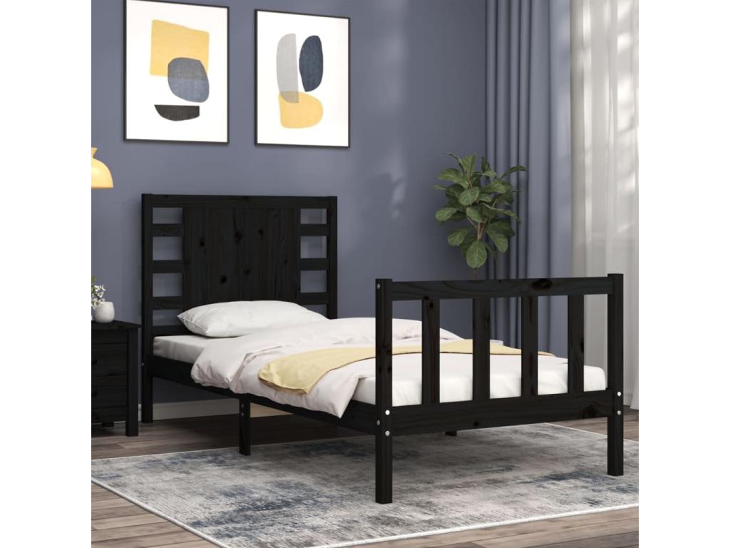 Cadre de lit sans matelas noir 100x200 cm bois massif de pin 39428NETJ