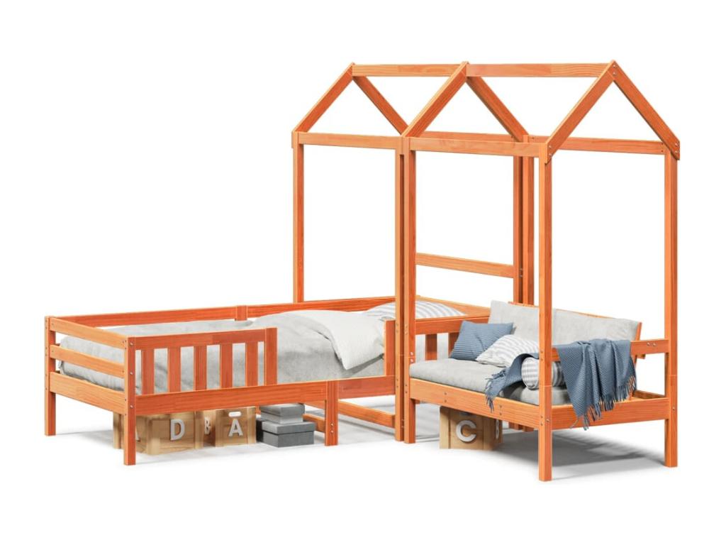 Ensemble de lit et de banc avec toit sans matelas 75x190 cm 65185ZJSU