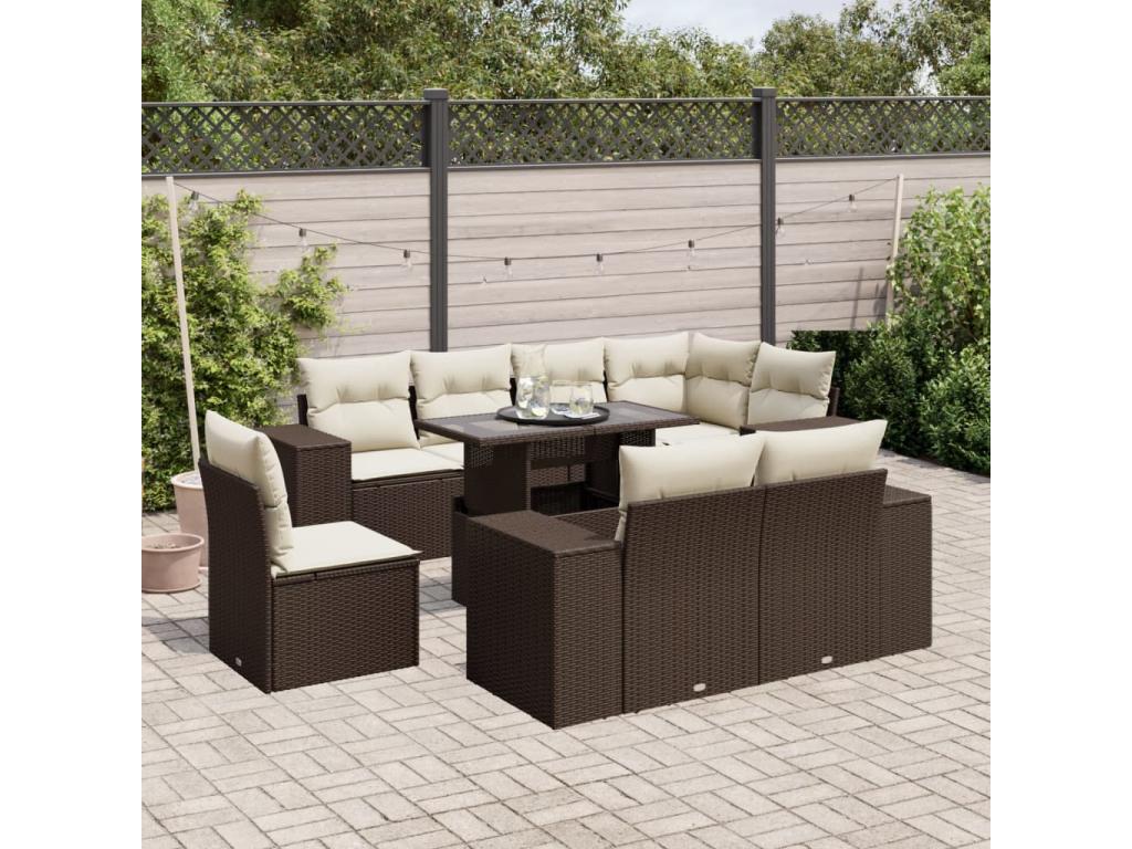 Salon de jardin avec coussins 9 pièces marron résine tressée 14469YMZH