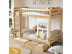 Lit superposé pour enfants 90x200 cm avec rails de fenêtre rails anti-chute robustes deux tiroirs sur Calmetop pin Calmetop blanc naturel 46844YORC
