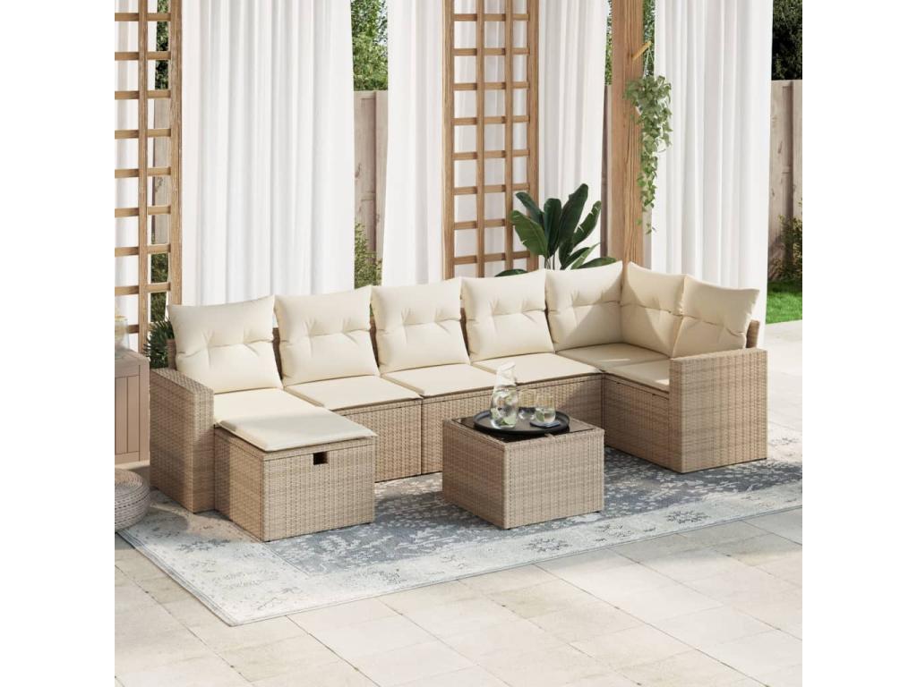 Salon de jardin avec coussins 8 pcs beige résine tressée 37368CDCB