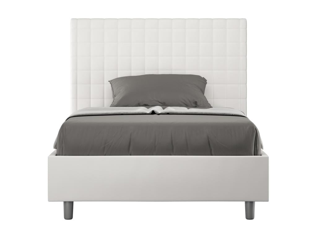 Lit 1 place et demi coffre rembourré 120x210 similicuir blanc Calmetop 92447GUUN