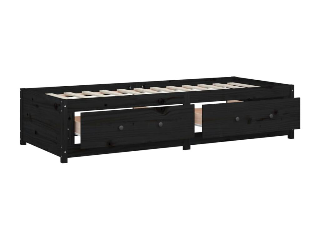 Lit de jour Noir 75x190 Petit simple Bois de pin massif 05378XHUC