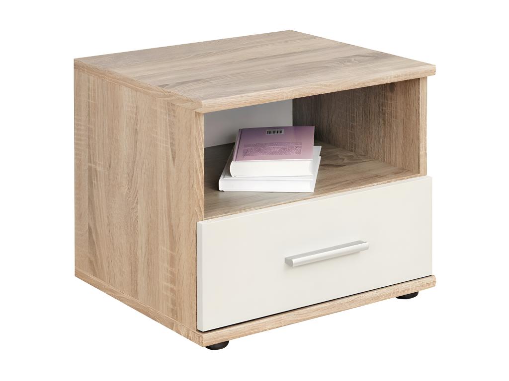 Table de chevet avec tiroir et niche collection Bohometop- Coloris chêne clair et blanc. 15119QKET