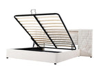 Lit coffre capitonné 180x200cm - avec grand dossier - avec LED et prise USB - velours - lit coffre de rangement - beige 26496LPGI