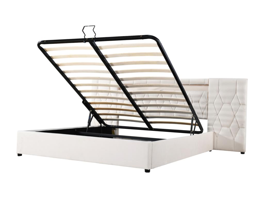 Lit coffre capitonné 180x200cm - avec grand dossier - avec LED et prise USB - velours - lit coffre de rangement - beige 26496LPGI