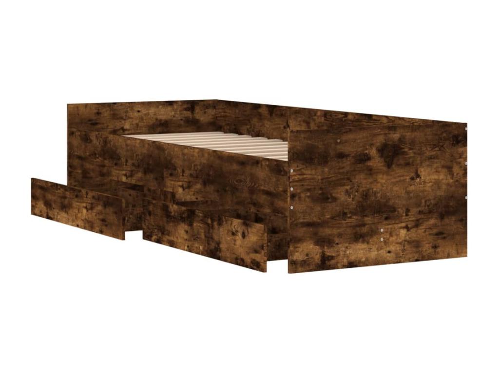 Cadre de lit avec tiroirs chêne fumé 90x190 cm 91601BVBG