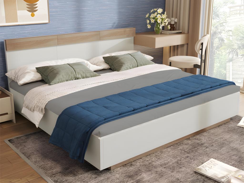 Lit adulte 160x200cm - lit flottant avec sommier à Nidchicshop - cadre en bois - blanc 49246FOJF