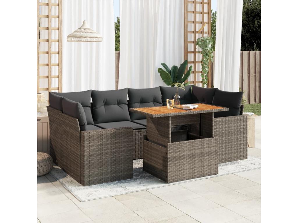 Salon de jardin avec coussins 7 pièces gris résine tressée 82415OXRU