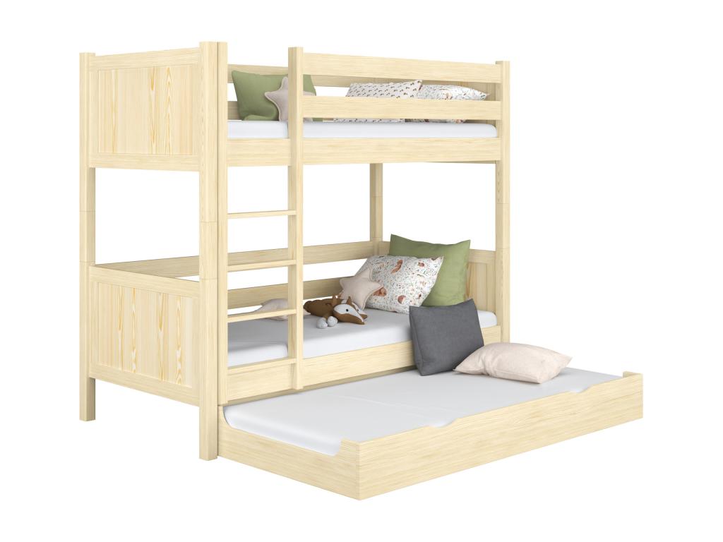 Lit superposé en bois - avec tiroir pour matelas N02 Pin Clair 80x180 11579BCKI